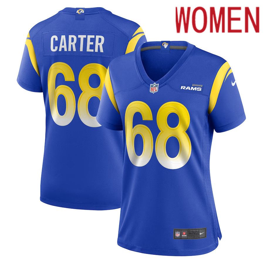 Women Los Angeles Rams #68 T.J. Carter Nike Royal Game Player NFL Jersey